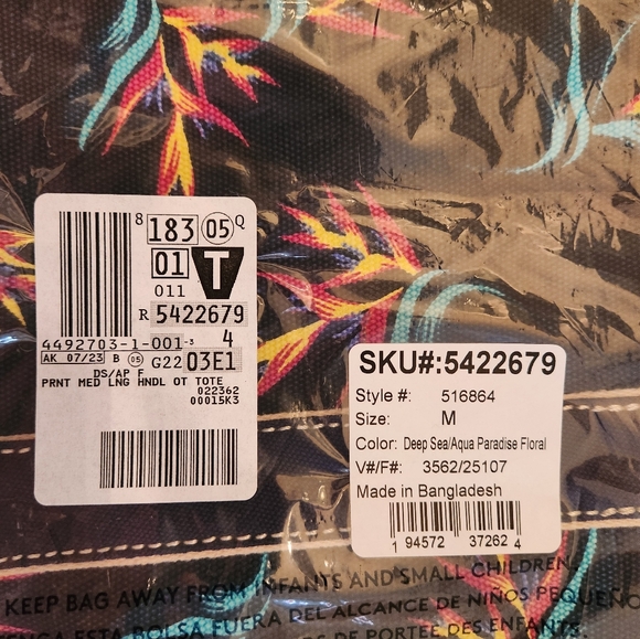 NWT. Lands End canvas bag. Navy blue with pastel print. Great tote. - Picture 3 of 3